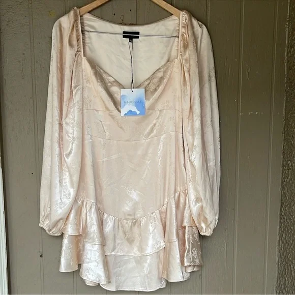 Revolve Majorelle Etta mini Cream Satin Dress with Bow in champagne